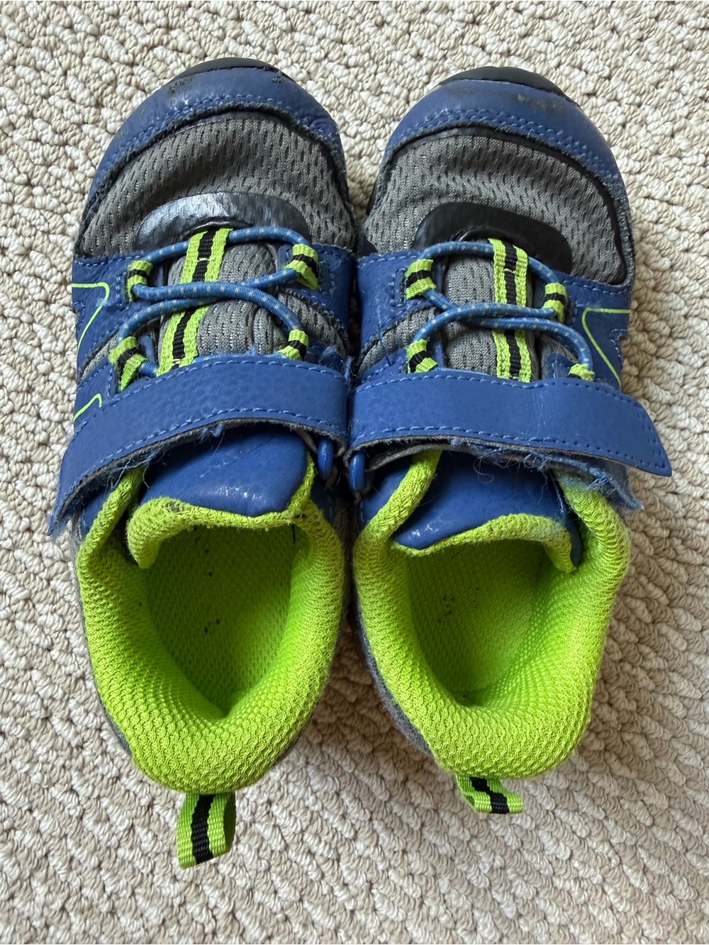 Merrell Kids Blue and Gray Sneakers with Neon Green Accents